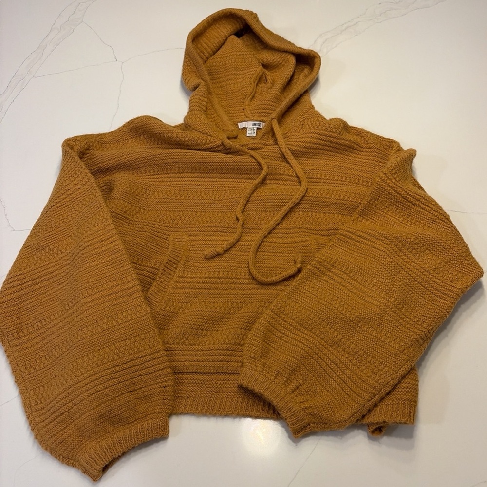 Amuse Society Neutral Knit Hooded Sweater